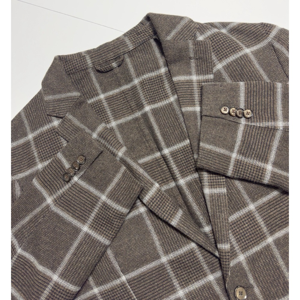 LBM 1911 Men's Blazer Sport Coat Sz 46 US 56 IT Brown Plaid Unstructured Cotton